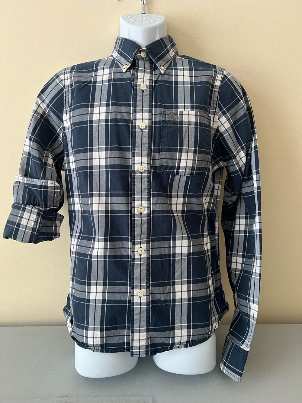 Abercrombie & Fitch Navy and White Plaid Button-Down Shirt
